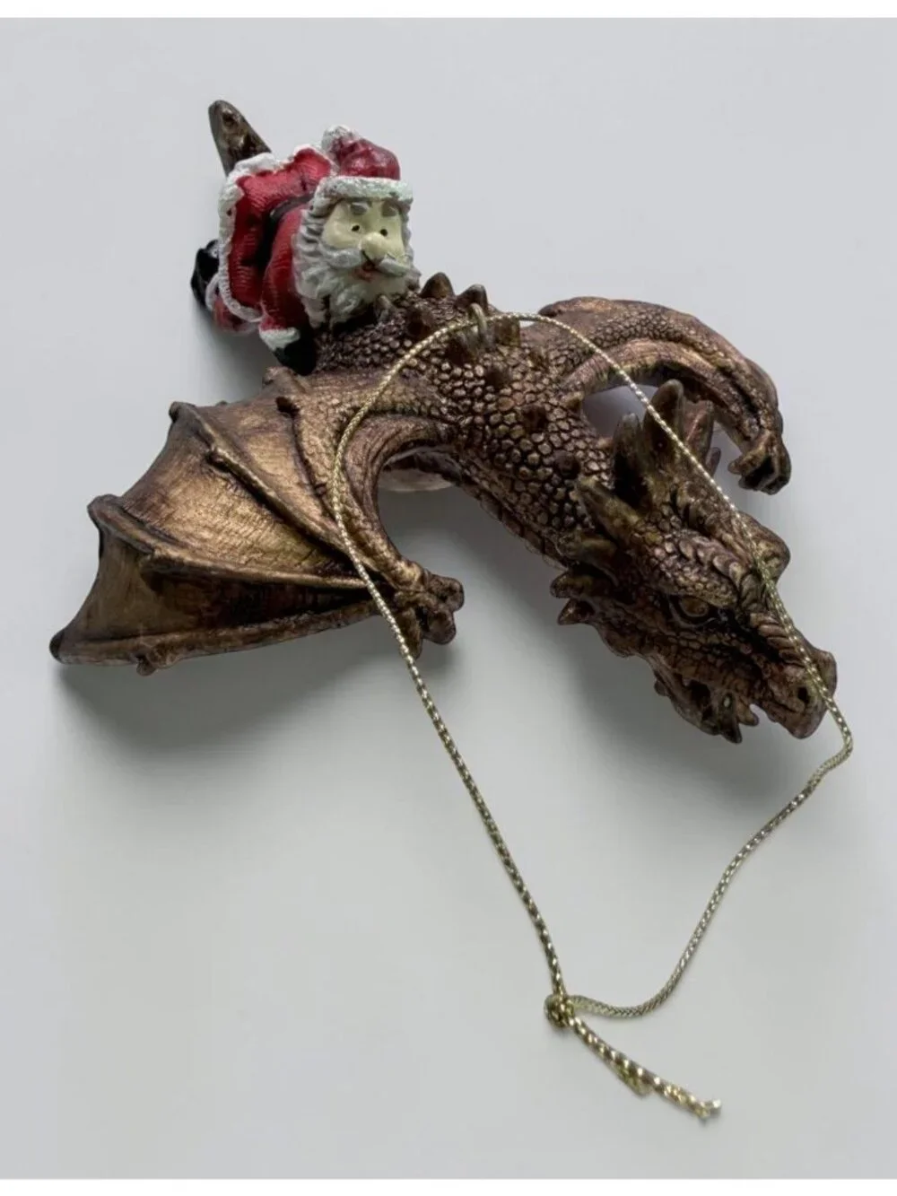 Santa Riding Bronze Dragon Ornament Fantasy Christmas Decoration Mythical